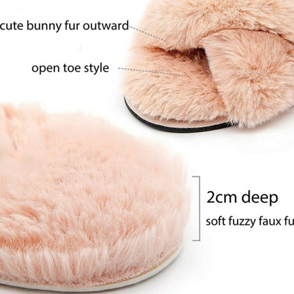 Cross Band Pink Fluffy Soft Slippers Large 9 / 10 - Picture 4 of 12